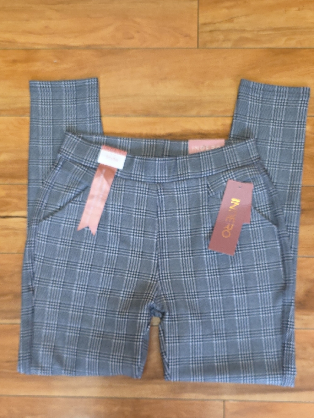Indero Scuba Grey Glen Plaid Stretch Pull On Skinny Pants L/XL NEW